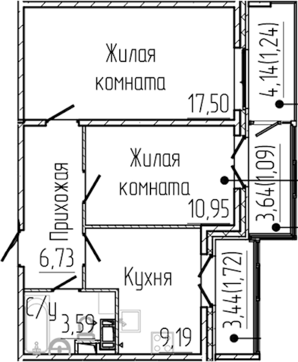 2-комнатная квартира 52.01 м², 4/8 эт., ЖК «SERTOLOVO PARK»